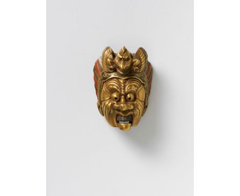 A JAPANESE MASK NETSUKE OF RANRYÔ-Ô, 20TH CENTURYlacquered wood, unsigned4cm high Peter E. Müller Japanese Mask Collection No