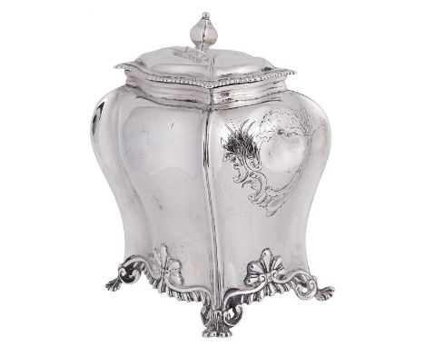 A GEORGE III SILVER TEA CADDY AND COVER, DANIEL SMITH &amp; ROBERT SHARP, LONDON, 1761bombé form, with gadroon rims, applied 