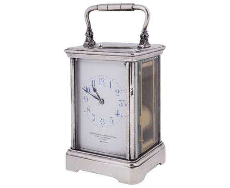 A FRENCH SILVER REPEATING CARRIAGE CLOCK, PARIS, CIRCA 1905the eight-day movement striking the hour and half hour on a gong, 