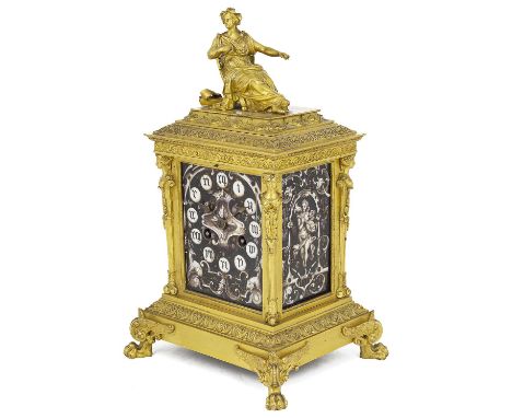 A FRENCH ORMOLU AND PORCELAIN MANTEL CLOCK, ALFRED DUMAS, PARIS, CIRCA 1870eight day bell striking movement stamped A.D, the 