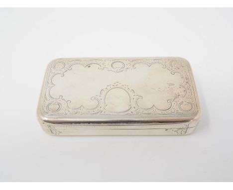 AN AUSTRIAN SILVER SNUFF BOX, MAKER’S MARK T.S, VIENNA, 1856oblong, engine-turned, the lid with engraved scroll foliate borde