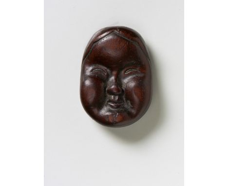 TWO JAPANESE NETSUKE MASKS OF OTO, 19TH CENTURYwood, one covered in worn lacquer, the other double-sided with a male mask beh