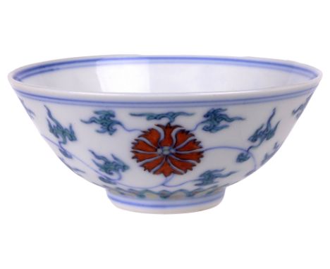 ‡ A CHINESE DOUCAI ‘LOTUS’ BOWL, YONGHENG MARK AND PERIOD (1723-1735)circular on rim foot, painted to the exterior with a sty