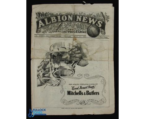 1944/45 Football League North qualifying Cup West Bromwich Albion v Northampton Town programme 17 March 1945; 4 page folds, a