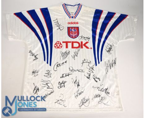 Crystal Palace FC Away Football Shirt 1996-1997 Multi signed on front with 25 signatures Size XXL Adidas / TDK (G) with some 