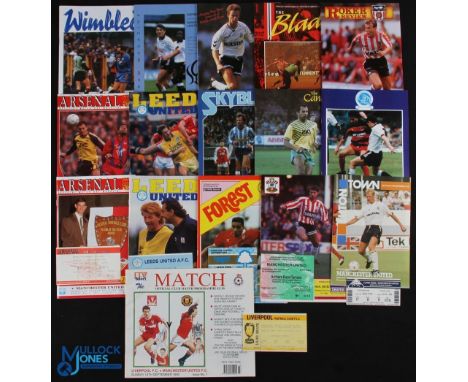1990/91 Manchester Utd away programmes in Div. 1 to include Derby County, Arsenal plus ticket, Spurs, Sheffield Utd, Leeds Ut