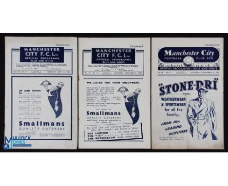 Manchester City v Manchester Utd league match programmes at Maine Road 1948/49, 1949/50, 1951/52; fair. (3)