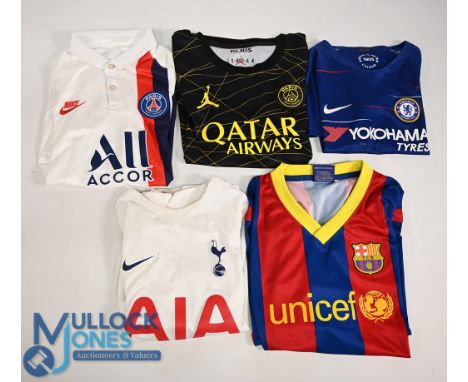 Five Children's Football Shirts to include Paris Saint-Germain FC 2019-2020 Away 137-147cm (G), Paris Saint-Germain FC 2022-2