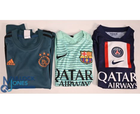 Three Children's football Shirts to include Ajax FC Training Shirt Size 26 long sleeves (G) Paris Saint-Germain FC 2022-2023 