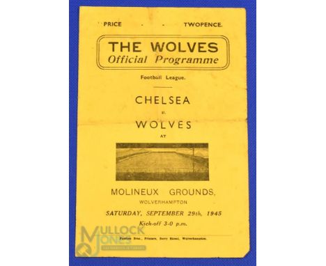 1945/46 Wolverhampton Wanderers v Chelsea football league (south) 4 page programme 29 September 1945; crease, no writing, ove