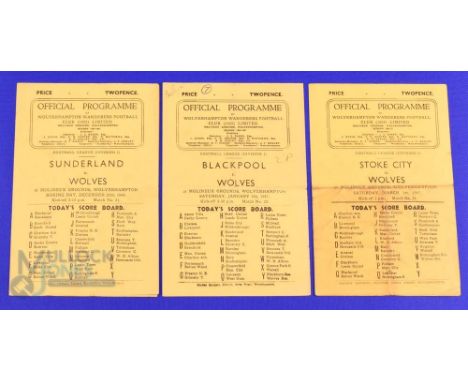 1946/47 Wolverhampton Wanderers home match programmes Div. 1, 4 pagers v Sunderland, Stoke City, Blackpool, faults noted, ove