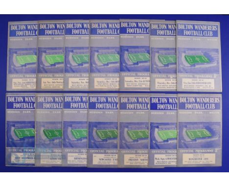 1957/58 Bolton Wanderers home match programmes Div. 1 to include v Sheffield Wednesday, Nottingham Forest, Chelsea, Burnley, 