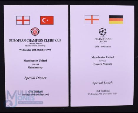 1998/99 Champions League Manchester Utd v Bayern Munich special lunch menu dated 9 December 1998 (inside in both English and 