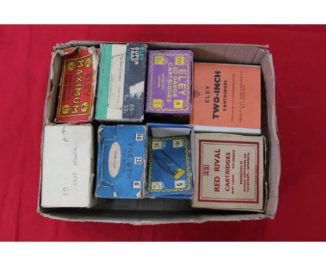 A collection of 'part full' vintage shotgun cartridge boxes, this item can only be purchased by someone with a current valid 