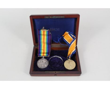 A WWI pair to 67680 Pte.P.W.Wright, The Queens R., within mahogany case