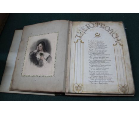 A good quality Victorian presentation album containing coloured prints, poems and calligraphy of female interest plus topogra