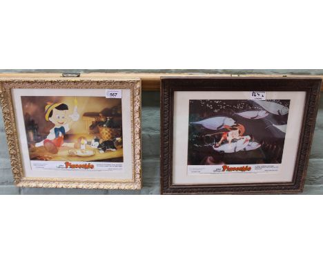 Two framed Walt Disney Pinocchio lobby prints, 8" x 10"