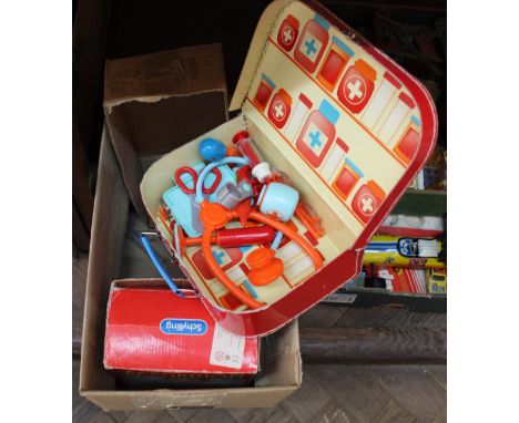 A childs accordion, medical case plus a pedigree dolls head