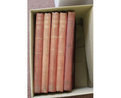 Four volumes, Walter Richards Her Majestys Victorian Army, all with coloured plates with British Military prints by Ralph Nev