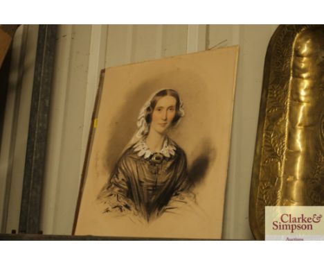 A charcoal and watercolour portrait of a Victorian lady