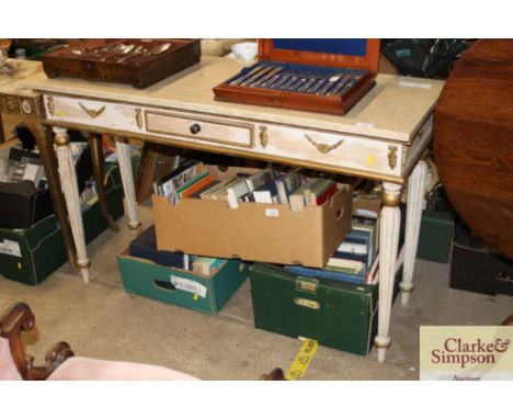 A decorative console table with marble top