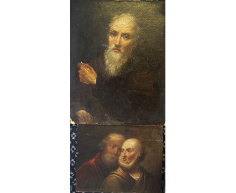 Two unframed, unsigned, oils on paper laid on panel, Old Master style studies of bearded men, 14cm x 18cm and 5cm x 20cm, (2)