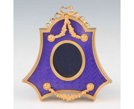 A Kitney & Co. photograph frame, featuring purple enamel and swag decoration, reverse applied 'Harrods Knightsbridge', height