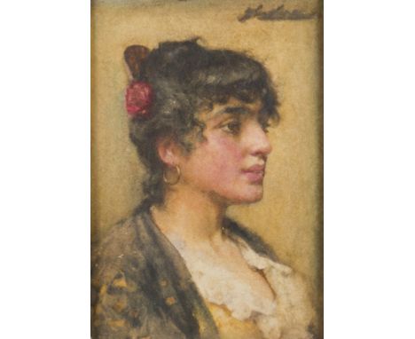 JOHN HENRY HENSHALL R.W.S. (1856 - 1928) Framed, signed, watercolour on paper, bust length portrait of a woman in semi profil