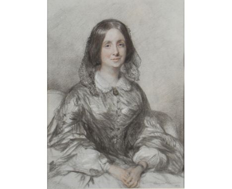 MARGARET SARAH CARPENTER (1793 - 1872) Framed, signed, dated 1854, pastel on paper, half length portrait of a seated woman in