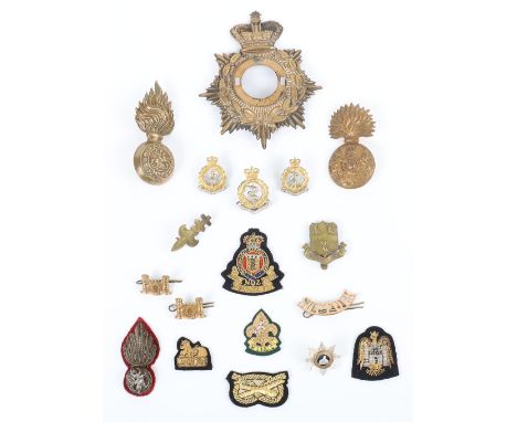 Universal Pattern Other Ranks Helmet Plate, missing the regimental centre; brass army scouts trade badge with lug fittings to