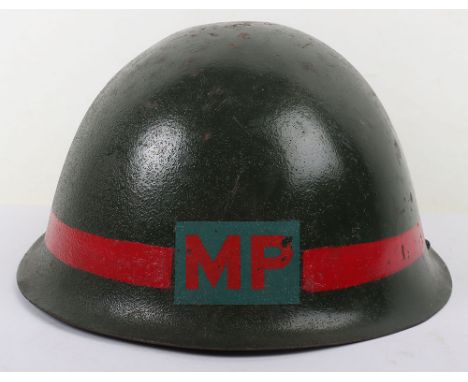 British Post 1945 Military Police Sergeants MKIV Steel Helmet, good example retaining much of its green paint finish to the e