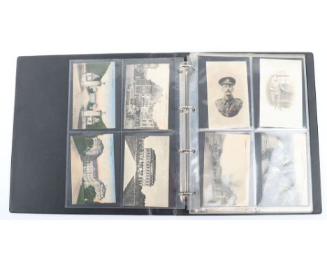 Album of Postcards of WW1 Interest, including portrait postcards of private soldiers, camps and buildings etc. Many identifie