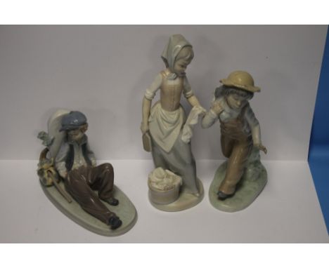 A LLADRO FIGURE together with a Nao figure and figurine (3)