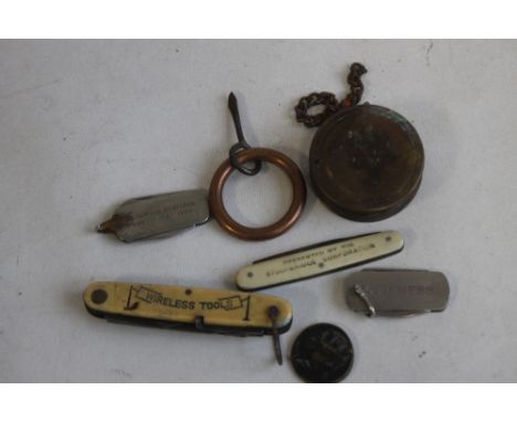 A SMALL COLLECTION OF ADVERTISING PENKNIVES, including "Woolwich Equitable Building Society", and Guinness, together with an 