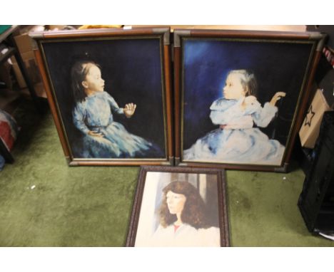 TWO FRAMED PORTRAIT OILS OF CHILDREN, together with a framed portrait of a lady