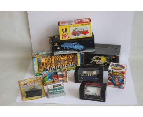 A COLLECTION OF TEN BOXED CHINESE VEHICLES to include Fuji Safari Park Truck, JIE Fang Truck, Arnage Sports Car, Shiinsei Min