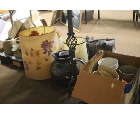 A QUANTITY OF CERAMICS ETC. to include vintage light shades
