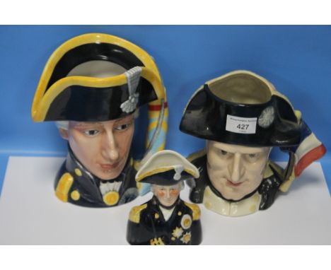 TWO ROYAL DOULTON CHARACTER JUGS to include Admiral Lord Nelson, Napoleon &amp; Josephine together with a Pride of Britain Po