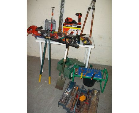 A SELECTION OF TOOLS AND GARDEN TOOLS