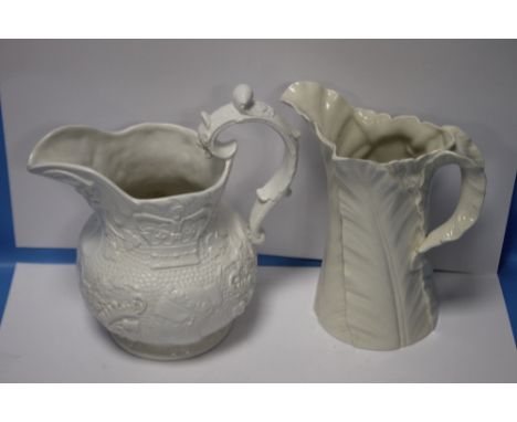A ROYAL WORCESTER CREAM COLOURED JUG TOGETHER WITH A PORTMEIRION CREAM COLOURED JUG¦Condition Report:Slight chip to base of R