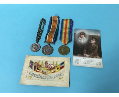 First World War medals and a silk postcard