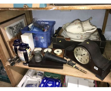 Shelf of assorted including a mantle clock