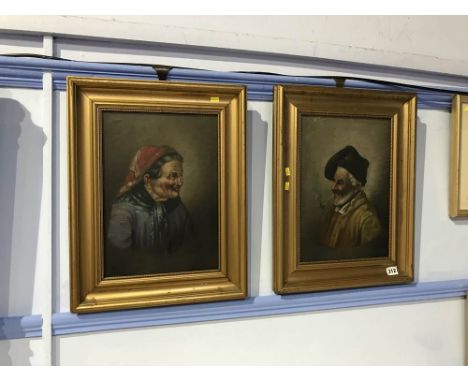20th Century Italian School, indistinctly signed, pair, oils, Portrait of an old man and lady, 35 x 24cm