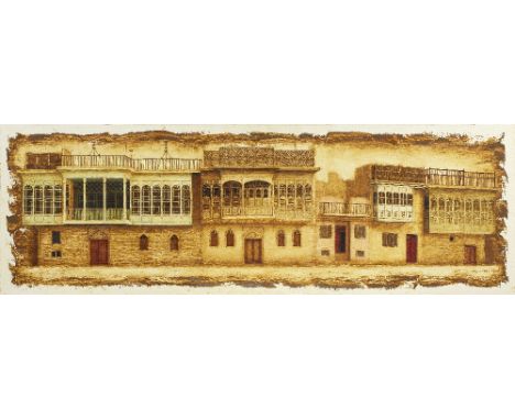 Lorna Selim (Iraq, 1928-2021)Architectural Composition  oil on panelsigned 'Lorna' and dated '1975-1993' in Arabic (lower rig