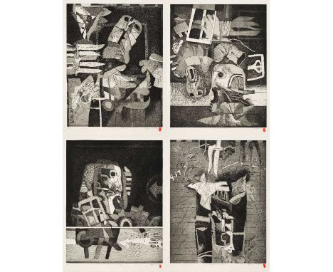 Dia al-Azzawi (Iraq, born 1939)We Are Not Seen, But Corpses: The Massacre of Sabra and Shatila portfolio of eight etchings an