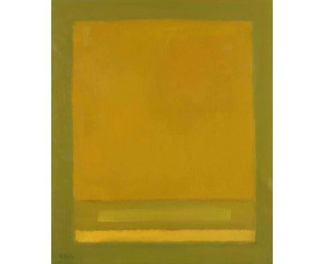 Helen Khal (Lebanon, 1923-2009)Ochre and Yellow over Green oil on canvas, framed signed 'H.Khal', executed circa early 1980's