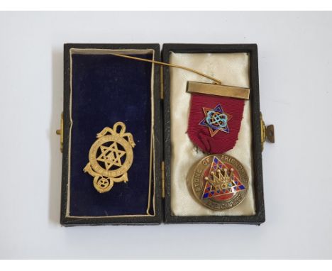 Two silver masonic items to include a medal "Stone of Friendship, Ezel Char. 287" with enamel detailing, together with a meda