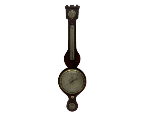 Victorian mahogany cased mercury wheel barometer by A Rizzi, Leeds,c 1860,with a swan's neck pediment and round base, long me