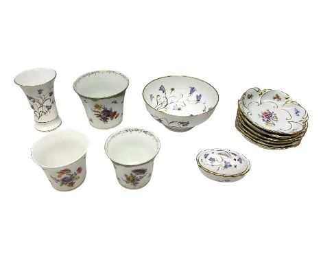 Spode Campanula pattern tulip vase, footed bowl and covered trinket dish, together with six Jlmenau dishes and three other va