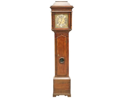 AN OAK EIGHT-DAY LONGCASE CLOCK, RICHARD RICHARDSON, with caddied hood, pointed arch trunk door with lenticle, 12-inch square